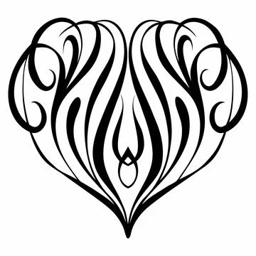 Ornate Heart Shape Design with Decorative Black Scroll Flourishes Stock Illustration