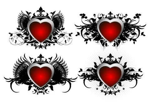 Ornate hearts Stock Illustration