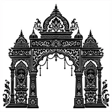 Ornate Indian Temple Archway Vector Illustration with Traditional Architect.. Illustration