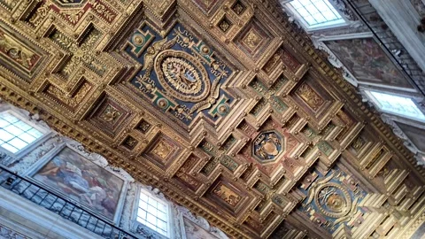 Ornate Interior And Ceiling In Basilica Of Santa Maria In Aracoeli Rome Stock Footage 336280663
