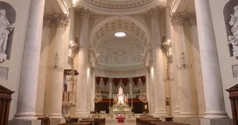 Ornate Interior of Imperia Basilica with Columns and Altar, Italian Riviera Stock Footage 342356785