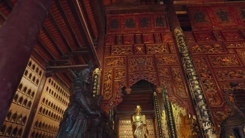 Ornate Interior Wall Decorations at Ba Dinh Pagoda Complex, Vietnam Stock Footage 329789316