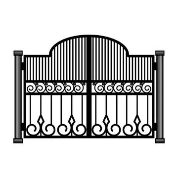 Ornate iron gate protecting private property entrance Stock Illustration