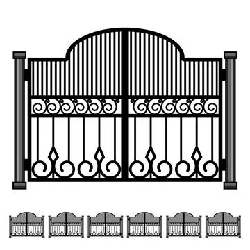 Ornate iron gate protecting private property entrance Stock Illustration