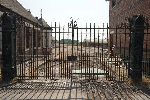Ornate Iron Gate, Redevelopment Site, Historic Buildings, Bulcote, Stock Photos