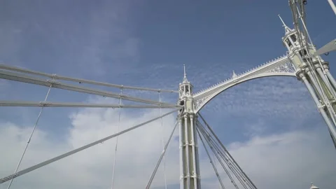 Ornate ironwork of Albert Bridge over the River Thames, Battersea, London, Stock Footage 168083351