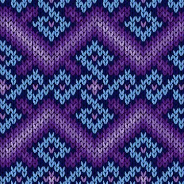 Ornate knitting seamless pattern in blue and violet Stock Illustration