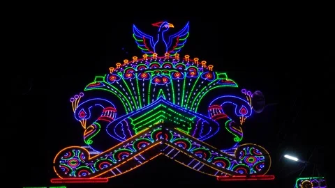 Ornate LED Light Gate West Bengal Decor Vídeo Stock 328521699