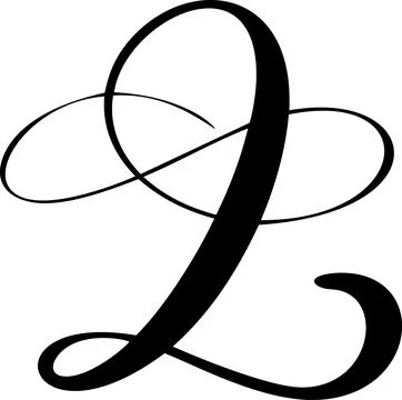 Ornate letter L with infinity loop crossing the stem and hooked tail, hand Illustration