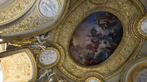 Ornate Louvre Museum Ceiling Artwork Stock Footage 296084691