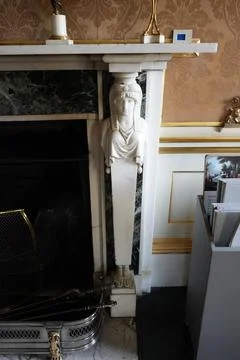 Ornate Marble Fireplace With Classical Bust In Historic Belton House, England. Stock Photos
