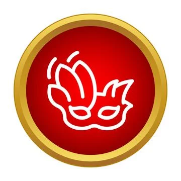 Ornate mask with feathers in a red circle creating an icon Stock Illustration