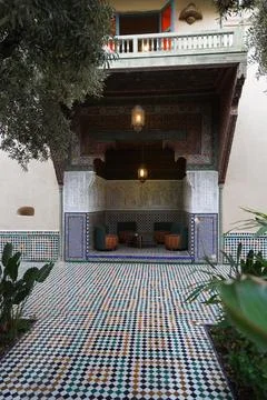 Ornate Moroccan Heritage Interior Ceiling Intricate Geometric Patterns Stock Photos