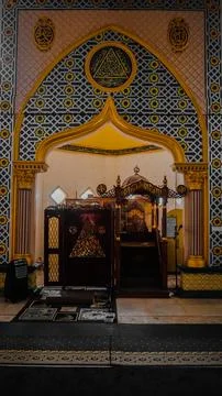 Ornate Mosque Interior with Geometric Patterns Stock Photos
