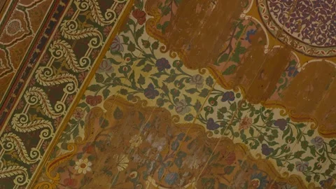 Ornate Painted Ceiling with Traditional Patterns in Marrakesh, Morocco Interior Stock Footage 342154478