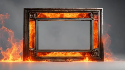 Ornate Picture Frame Burning In Flames Vídeos de archivo 284339079