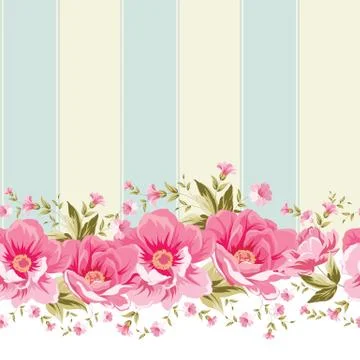 Ornate pink flower border with tile. Stock Illustration