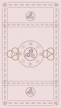 An ornate rectangular frame with spirals, floral circles, and balanced bord.. Stock-Illustration