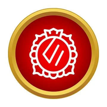 Ornate red button icon with decorative border Stock Illustration