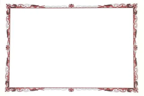 Ornate Red Decorative Border Frame With Vintage Floral Motif and Blank Center fo Stock Photos