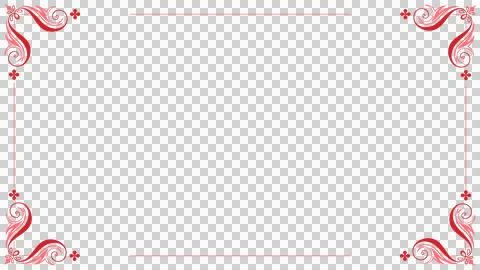 Ornate red frame is featuring corner flourishes, linking bars on transparent Stock Illustration