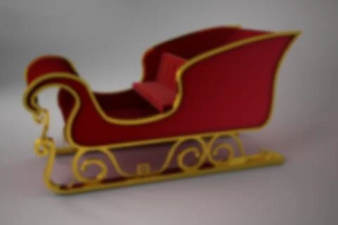 Ornate red sleigh featuring gold scrollwork runners sitting on seamless gray Stock Illustration