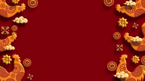 Ornate Rooster Pattern Border Festive Chinese New Year Design Stock Footage 323796132