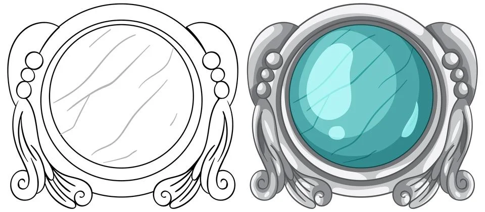 Ornate Round Mirror with Decorative Frame Vector Illustration Stock Illustration