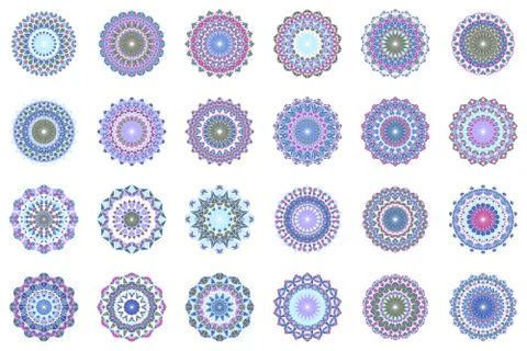 Ornate round triangle tile mandala logo set Stock Illustration