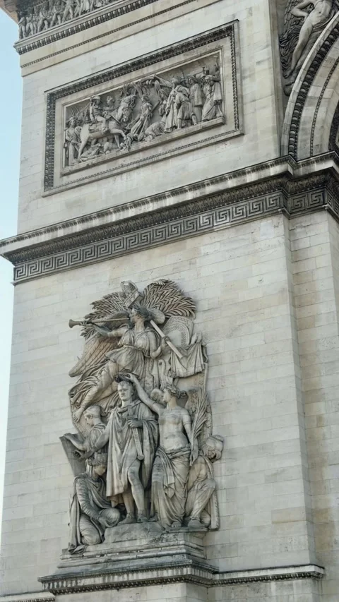Ornate Sculptures on Arc de Triomphe in Paris Close-Up Detail Stock-Footage 340298331
