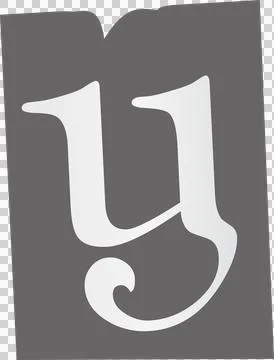 Ornate serif lowercase y is floating centered in flat graphic with transparent 스톡 일러스트