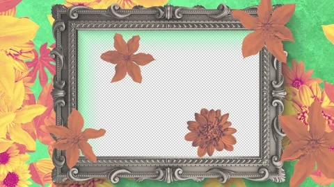 Ornate Silver Frame and Flowers with Alpha 02 Stock Footage 293599540
