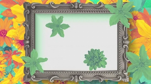Ornate Silver Frame and Flowers with Alpha 03 Video stock 293599560