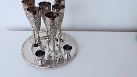 Ornate Silver Goblets: A Touch of Timeless Luxury Video stock 310165355
