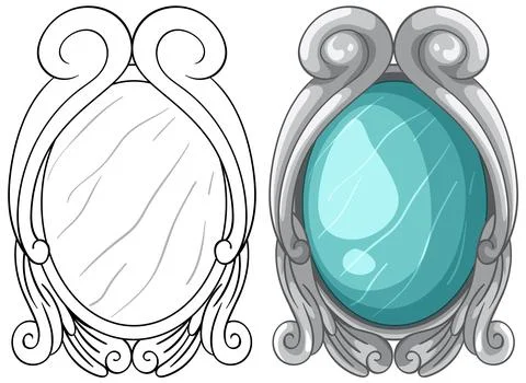 Ornate Silver Mirror Frame with Blue Gem Center Illustration