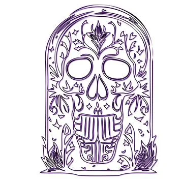 Ornate Skull Design with Floral Elements for Halloween or Day of the Dead Stock Illustration