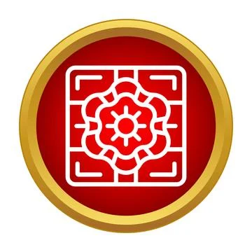 Ornate square floral pattern on red circle icon Stockillustratie