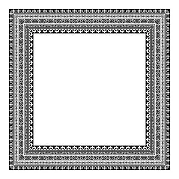 Ornate square frame with intricate black Oriental floral patterns. Traditional  Stock Illustration