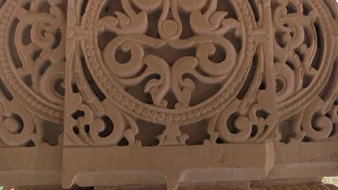 Ornate stone carving pattern on temple pillar Mehsana Gujarat India Stock Footage 327784709