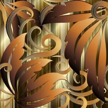 Ornate striped 3d Baroque vector seamless pattern. Illustrazione stock