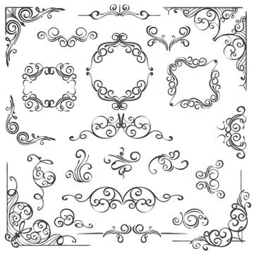 Ornate swirl frames headers and scroll elements Stock Illustration