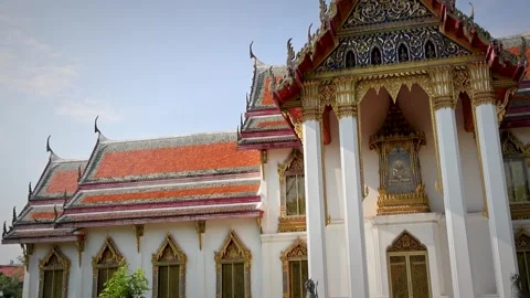 Ornate Temple Building With Red Tiled Roof And Golden Decorative Elements Stock Footage 340477074