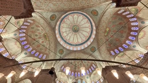Ornate tiled ceiling of Blue Mosque in Istanbul, Turkey Stock Footage 336489434