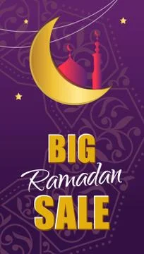 Ornate vector banner on purple background. Islamic backdrop.Rama Stock Illustration