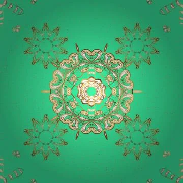 Ornate vector decoration. Golden pattern on green and beige colors with golden e Illustrazione stock