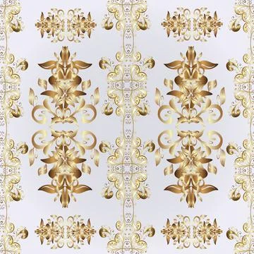 Ornate vector decoration. Golden pattern on beige, gray and neutral colors with Illustrazione stock