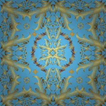Ornate vector decoration. Golden pattern on neutral, blue and yellow colors with Illustrazione stock