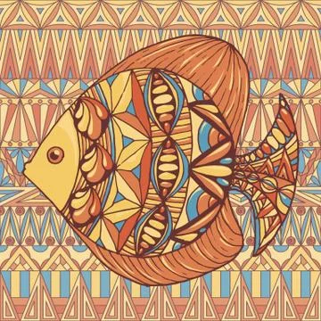 Ornated fish on decorative background Stock Illustration