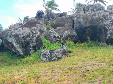 Orongo, the relevance of Easter Island. Stock Photos