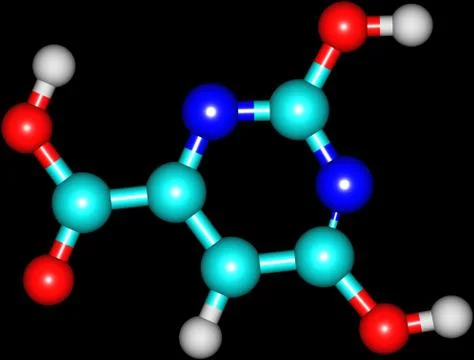 Orotic acid molecular structure isolated on black Stock Illustration